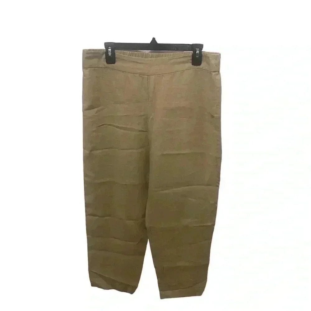 Eileen Fisher Light Tan 100% Linen Cropped Pull On Pants